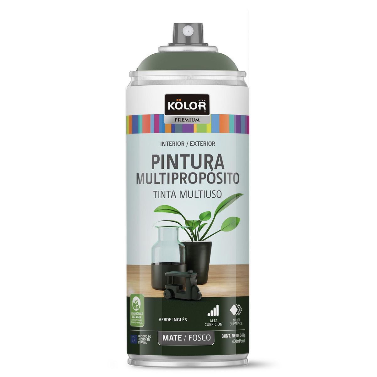 KOLOR - Pintura Esmalte Base Agua Spray 0.4 l Mate verde