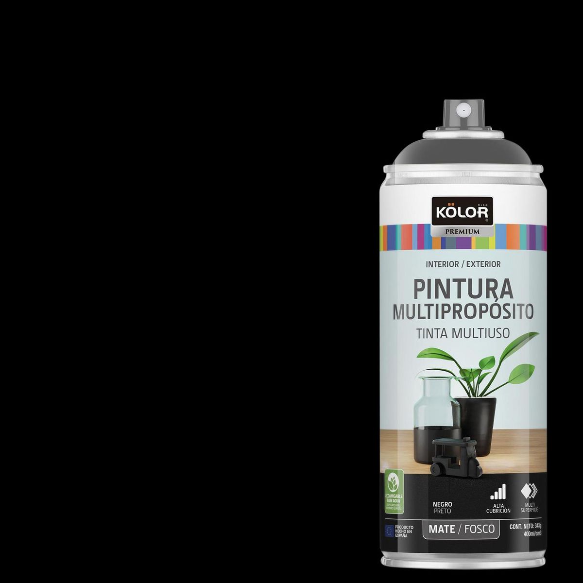 KOLOR - Pintura Esmalte Base Agua Spray 0.4 l Mate negro