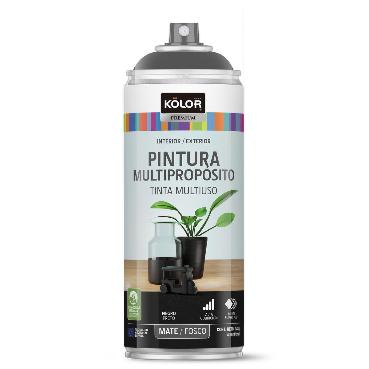 KOLOR - Pintura Esmalte Base Agua Spray 0.4 l Mate negro