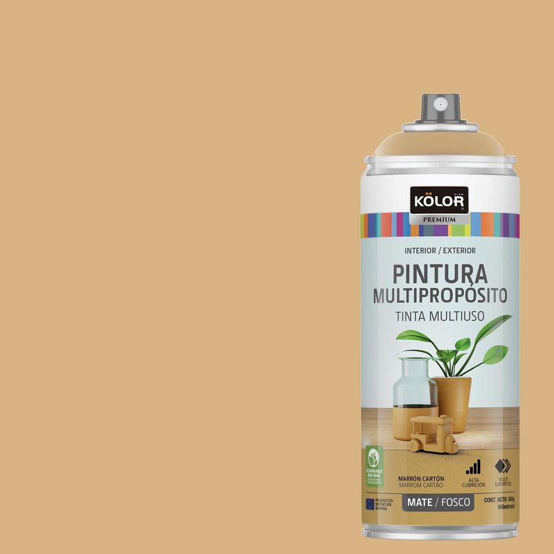KOLOR - Pintura Esmalte Base Agua en Spray Marrón Cartón Mate 400 ml
