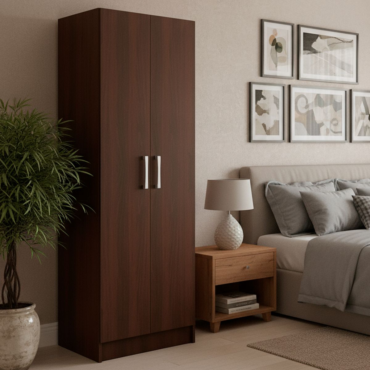 VEKKAHOME - Clóset One 2 Puerta(s) 5 Repisa(s) 57xx29 cm Café