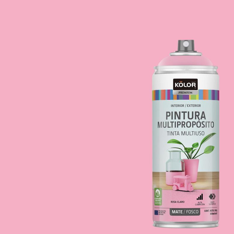 KOLOR - Pintura Esmalte Base Agua en Spray Rosa Claro Mate 400 ml