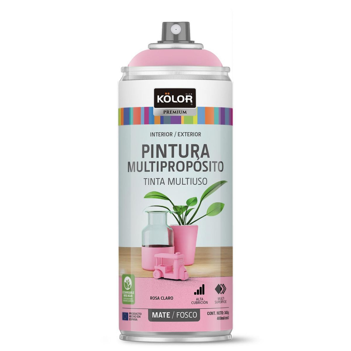 KOLOR - Pintura Esmalte Base Agua Spray 0.4 l Mate rosa