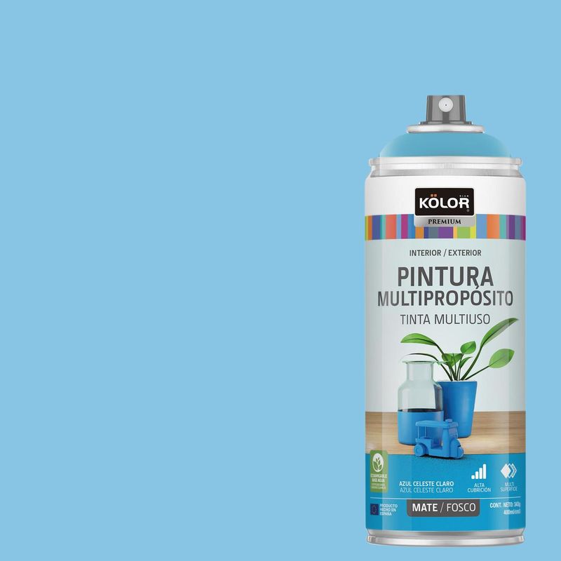 KOLOR - Pintura Esmalte Base Agua en Spray Celeste Mate 400 ml