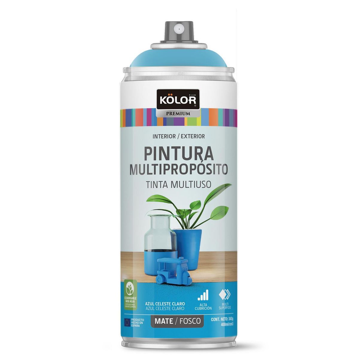 KOLOR - Pintura Esmalte Base Agua Spray 0.4 l Mate celeste