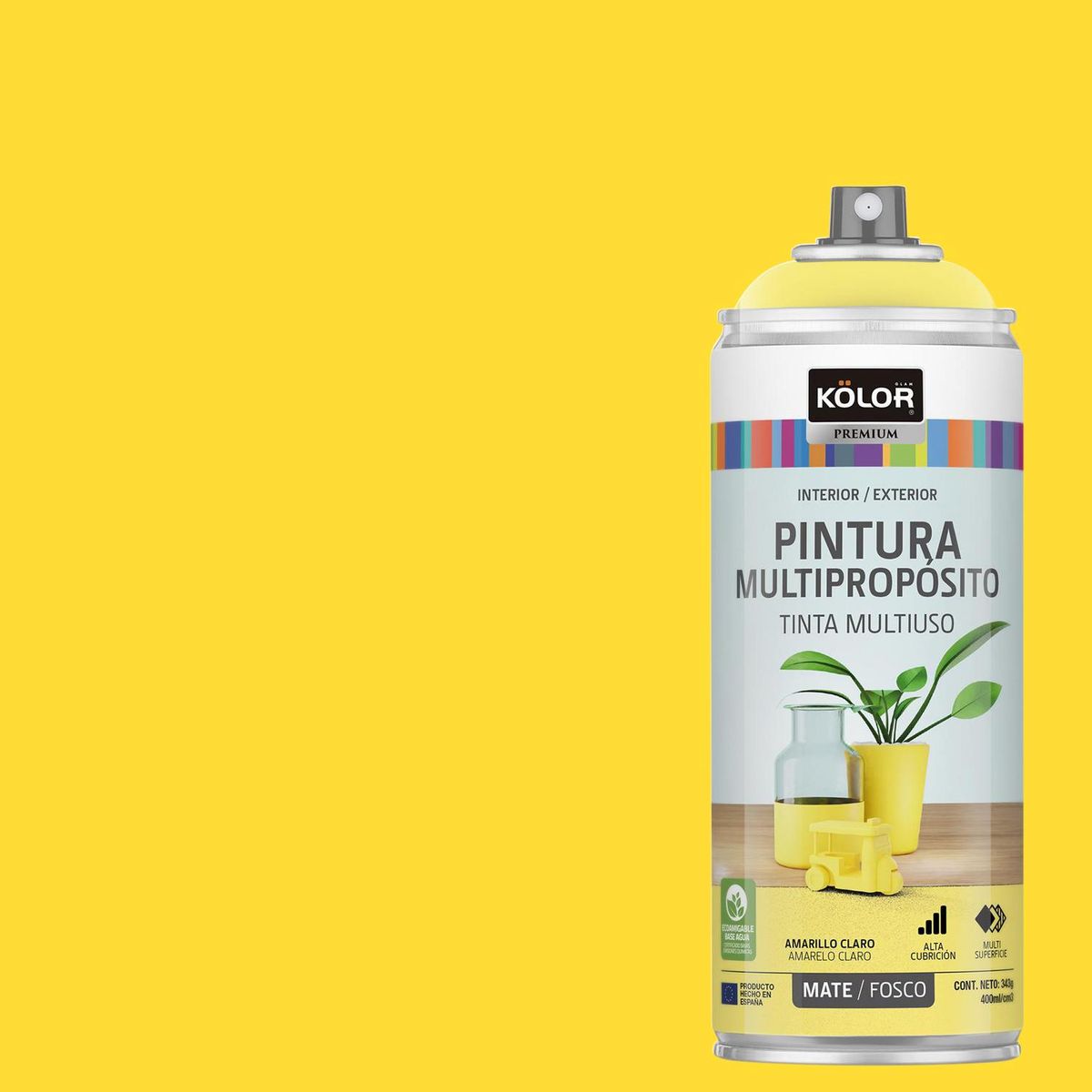 KOLOR - Pintura Esmalte Base Agua Spray 0.4 l Mate amarillo