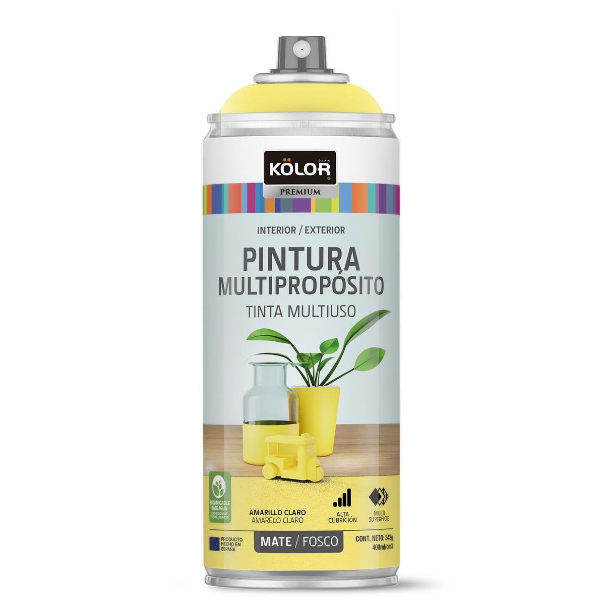 KOLOR - Pintura Esmalte Base Agua Spray 0.4 l Mate amarillo