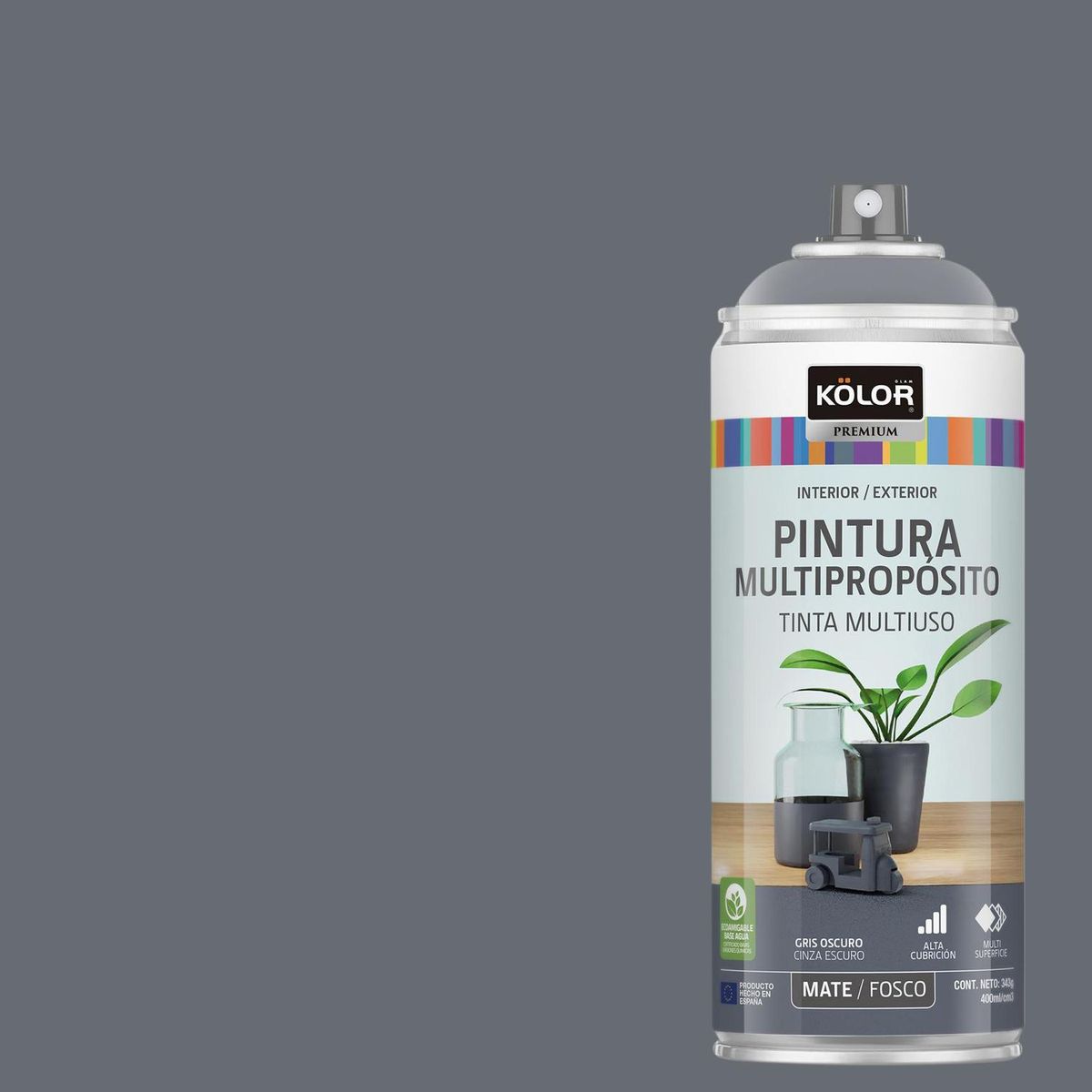 KOLOR - Pintura Esmalte Base Agua Spray 0.4 l Mate gris
