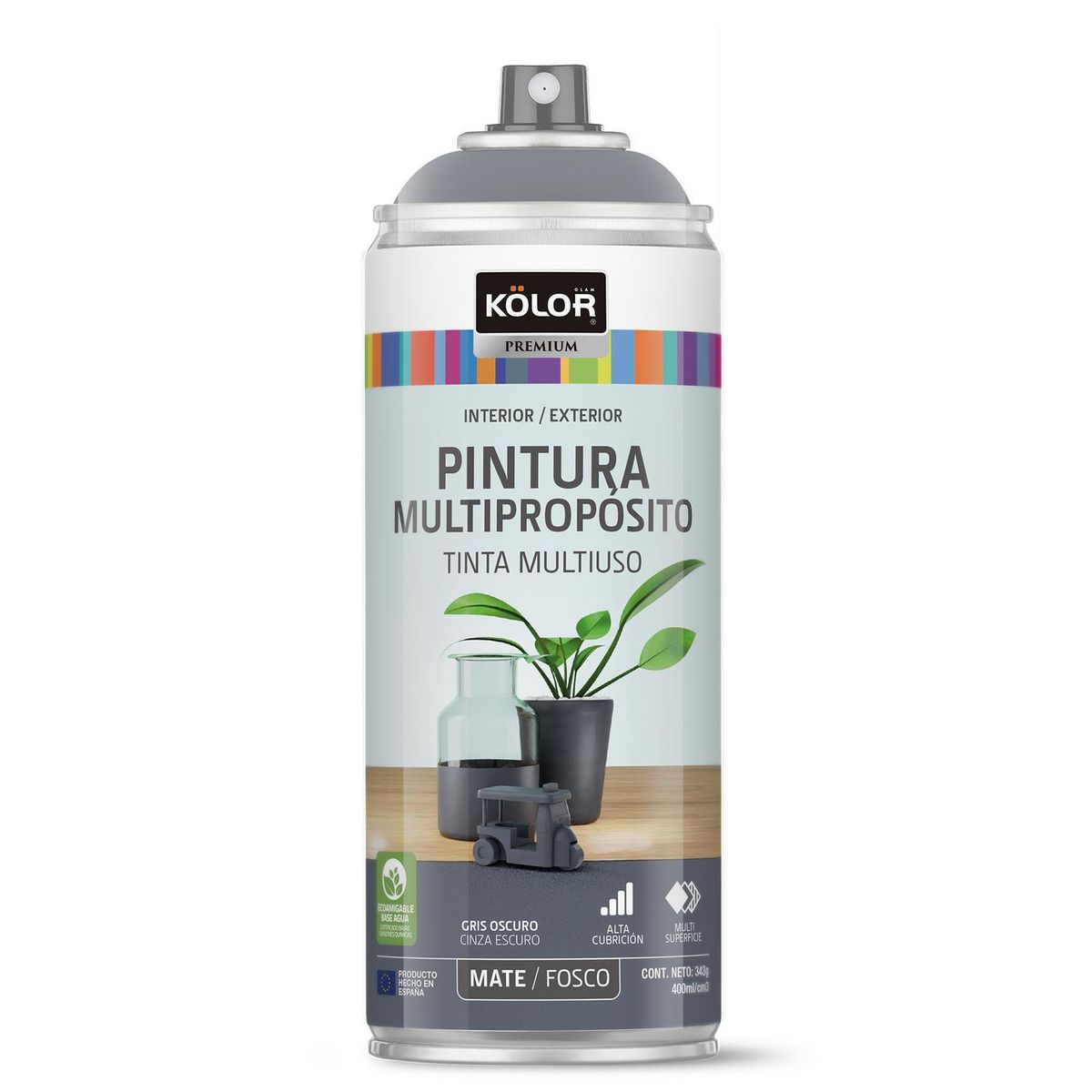 KOLOR - Pintura Esmalte Base Agua Spray 0.4 l Mate gris