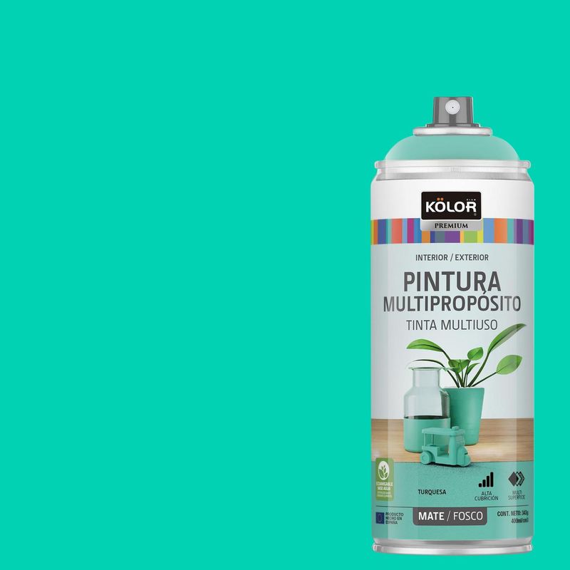 KOLOR - Pintura Esmalte Base Agua en Spray Turquesa Mate 400 ml