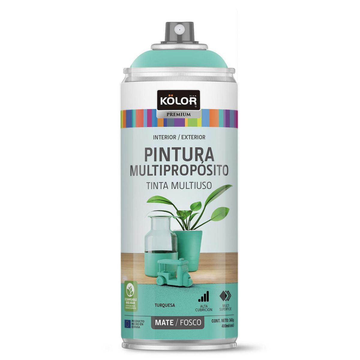 KOLOR - Pintura Esmalte Base Agua Spray 0.4 l Mate turquesa