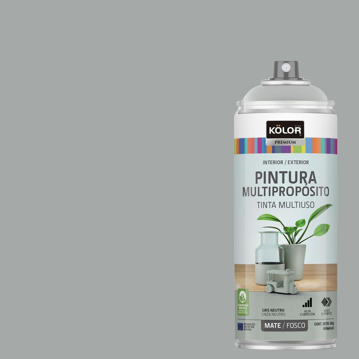 KOLOR - Pintura Esmalte Base Agua Spray 0.4 l Mate gris