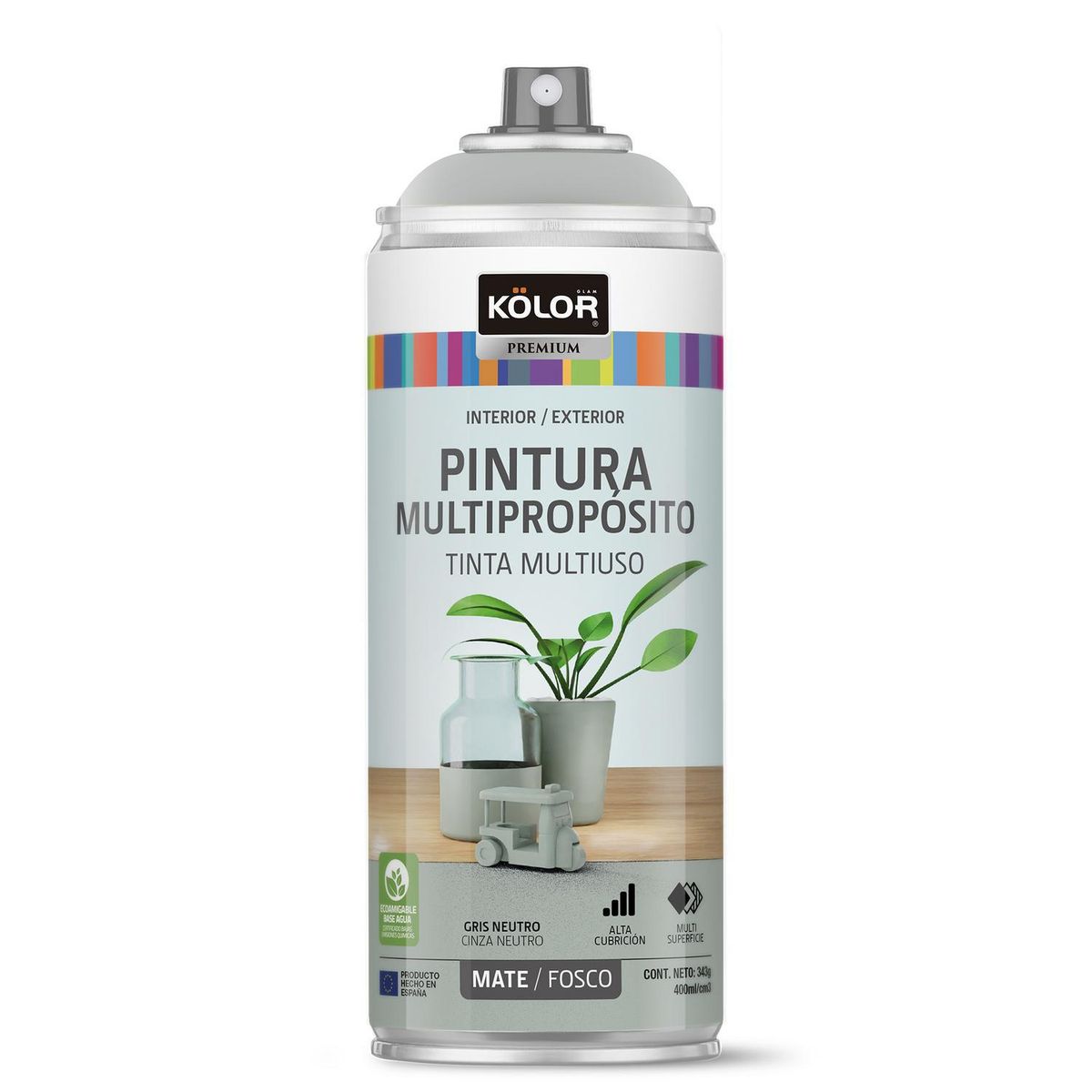 KOLOR - Pintura Esmalte Base Agua Spray 0.4 l Mate gris