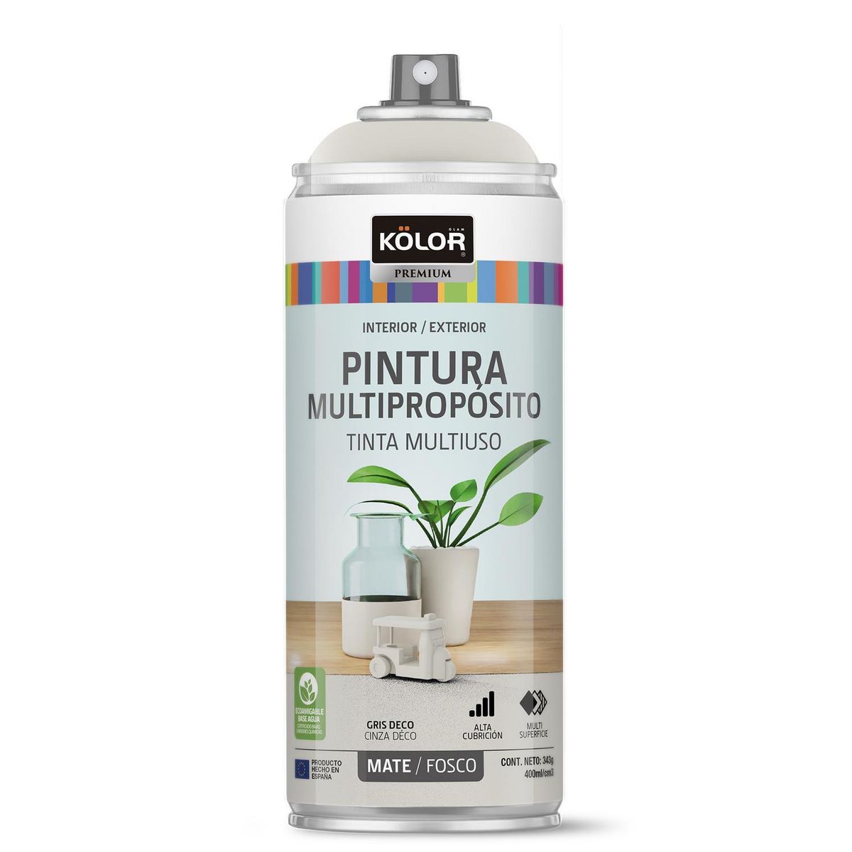 KOLOR - Pintura Esmalte Base Agua Spray 0.4 l Mate gris