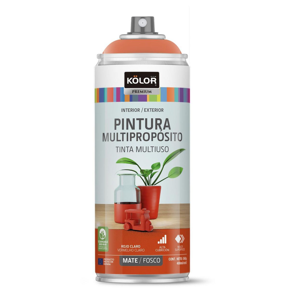 KOLOR - Pintura Esmalte Base Agua Spray 0.4 l Mate rojo