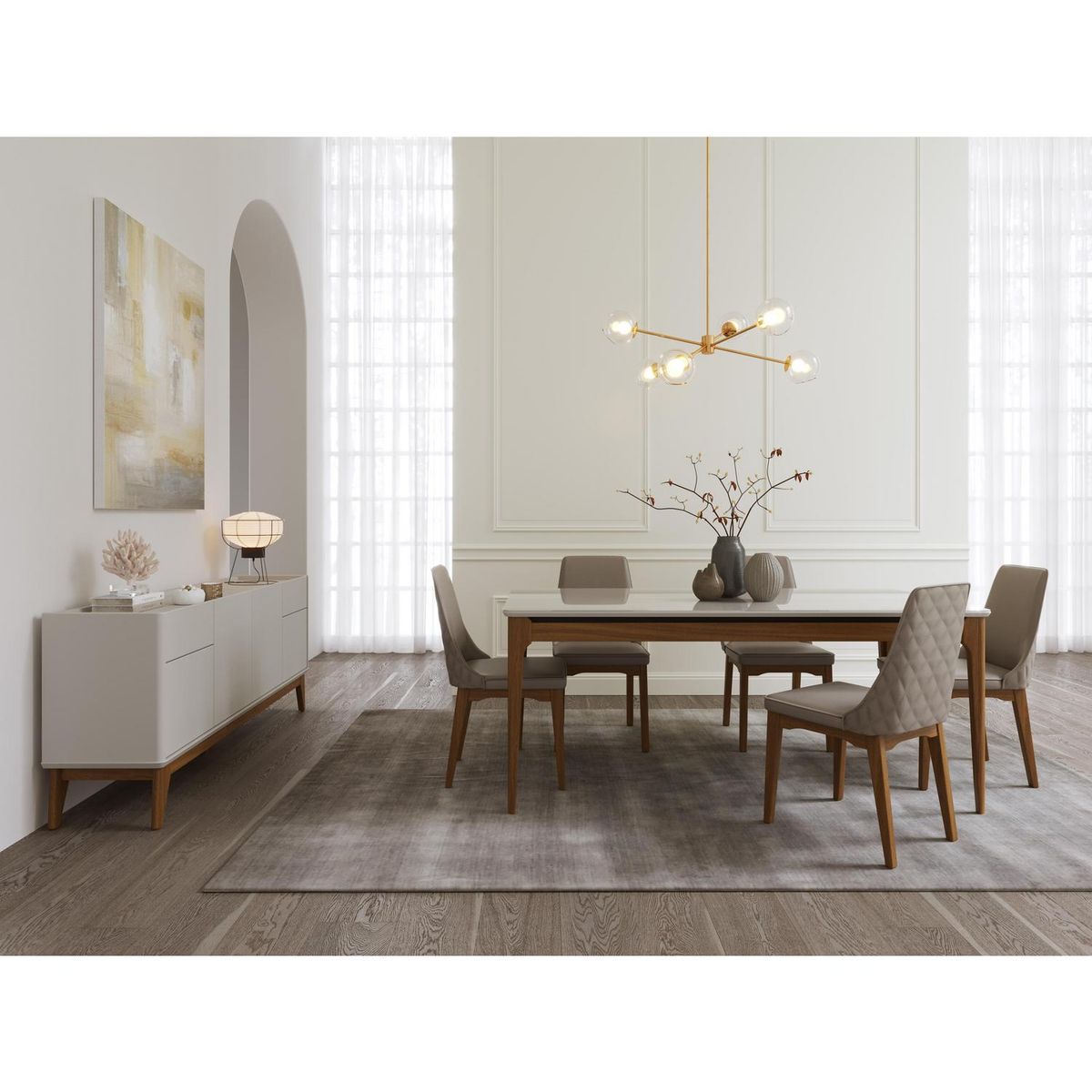 DECOCASA - Juego de Comedor Elsie 6 Sillas Mesa Rectangular 77x90x184 cm Blanco Hueso