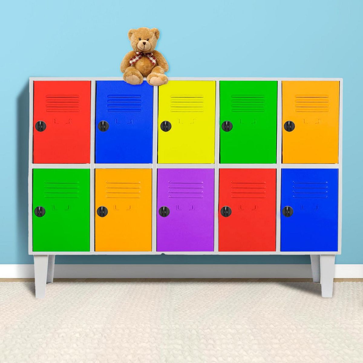 MOVILOCKERS - Locker Kids 3 Cuerpos 10 Puerta(s) 137x96x45 cm Multicolor