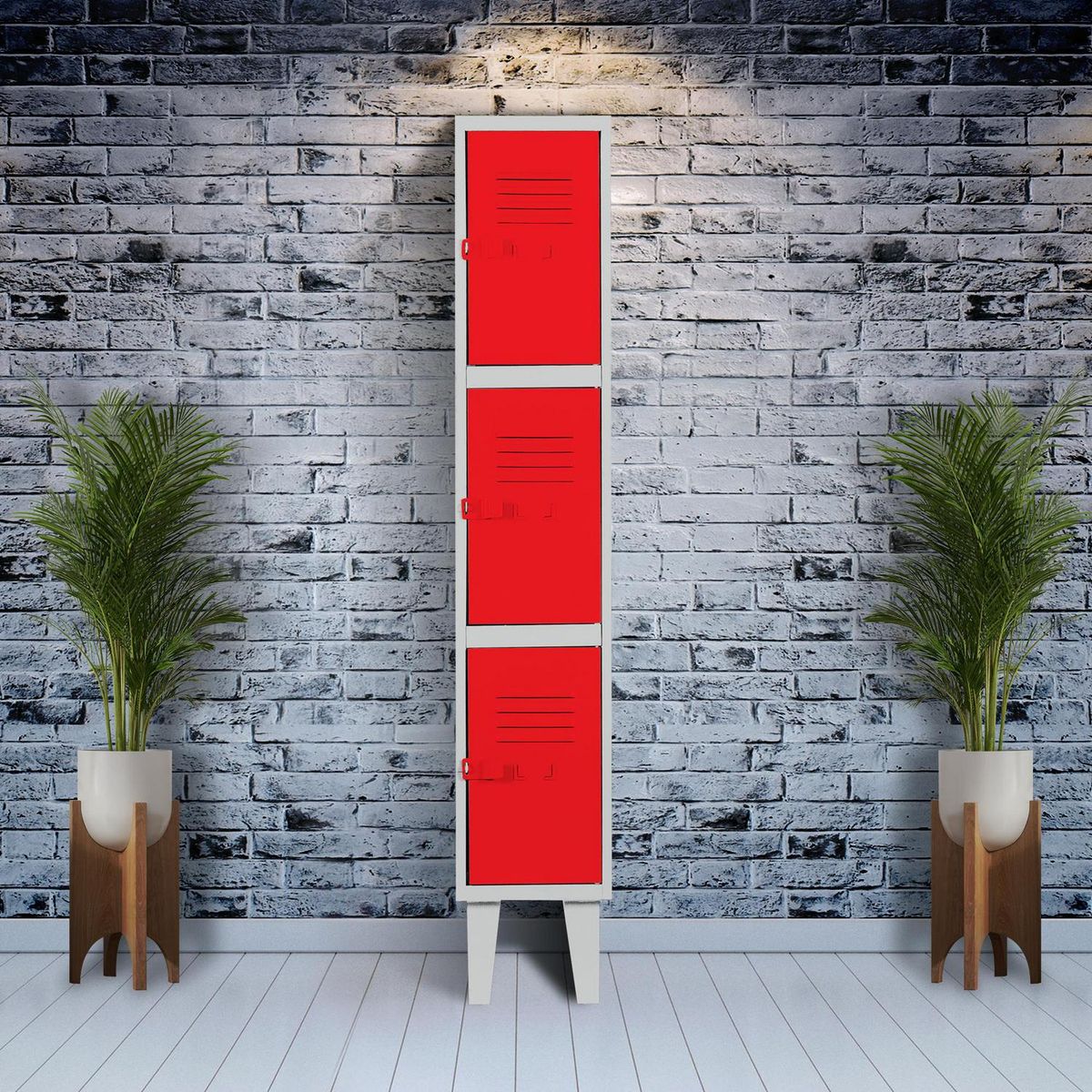 MOVILOCKERS - Locker Alta Resistencia 1 Cuerpo 3 Puerta(s) 29x170x45 cm Rojo