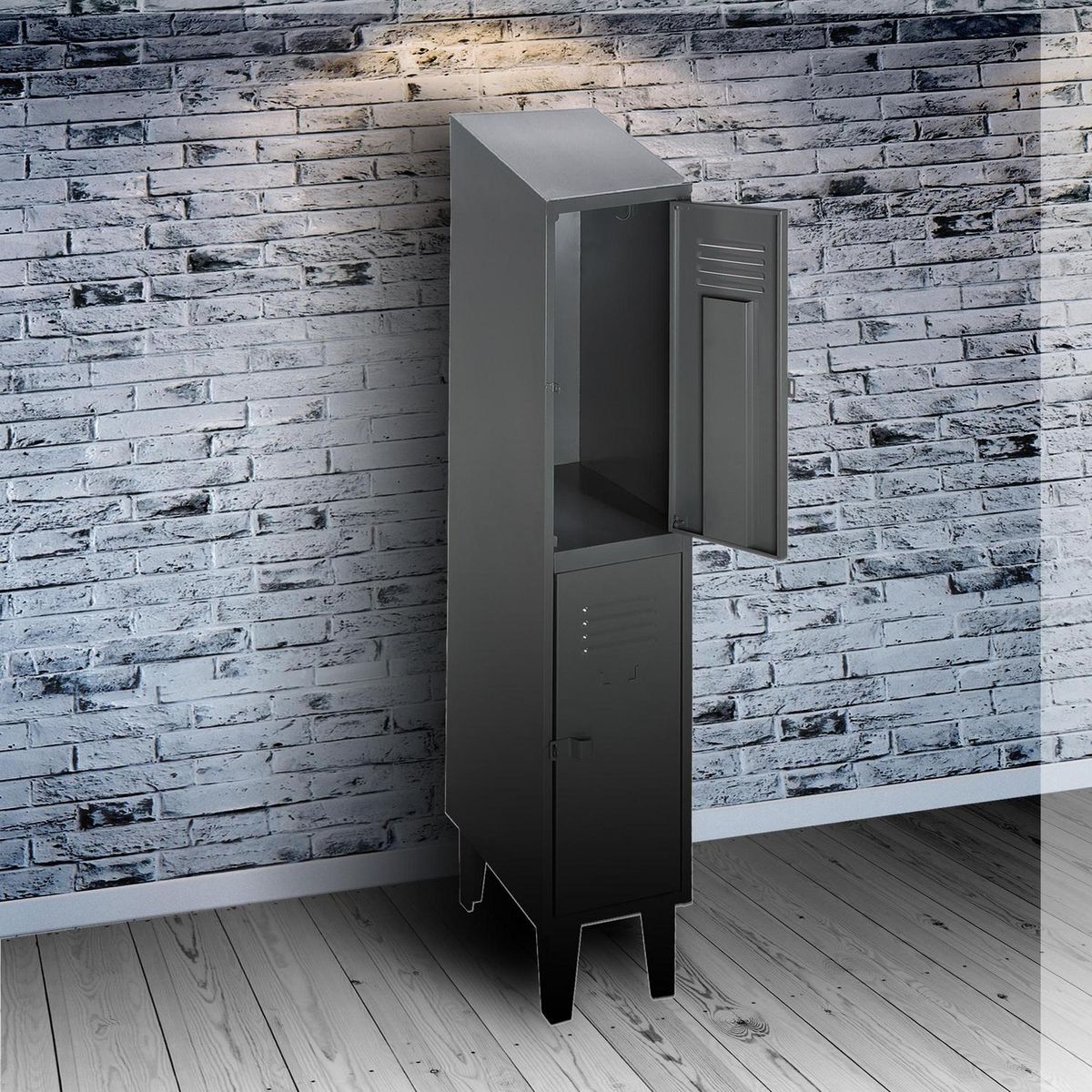 MOVILOCKERS - Locker Alta Resistencia con Malla 1 Cuerpo 2 Puerta(s) 29x190x45 cm Gris Eco