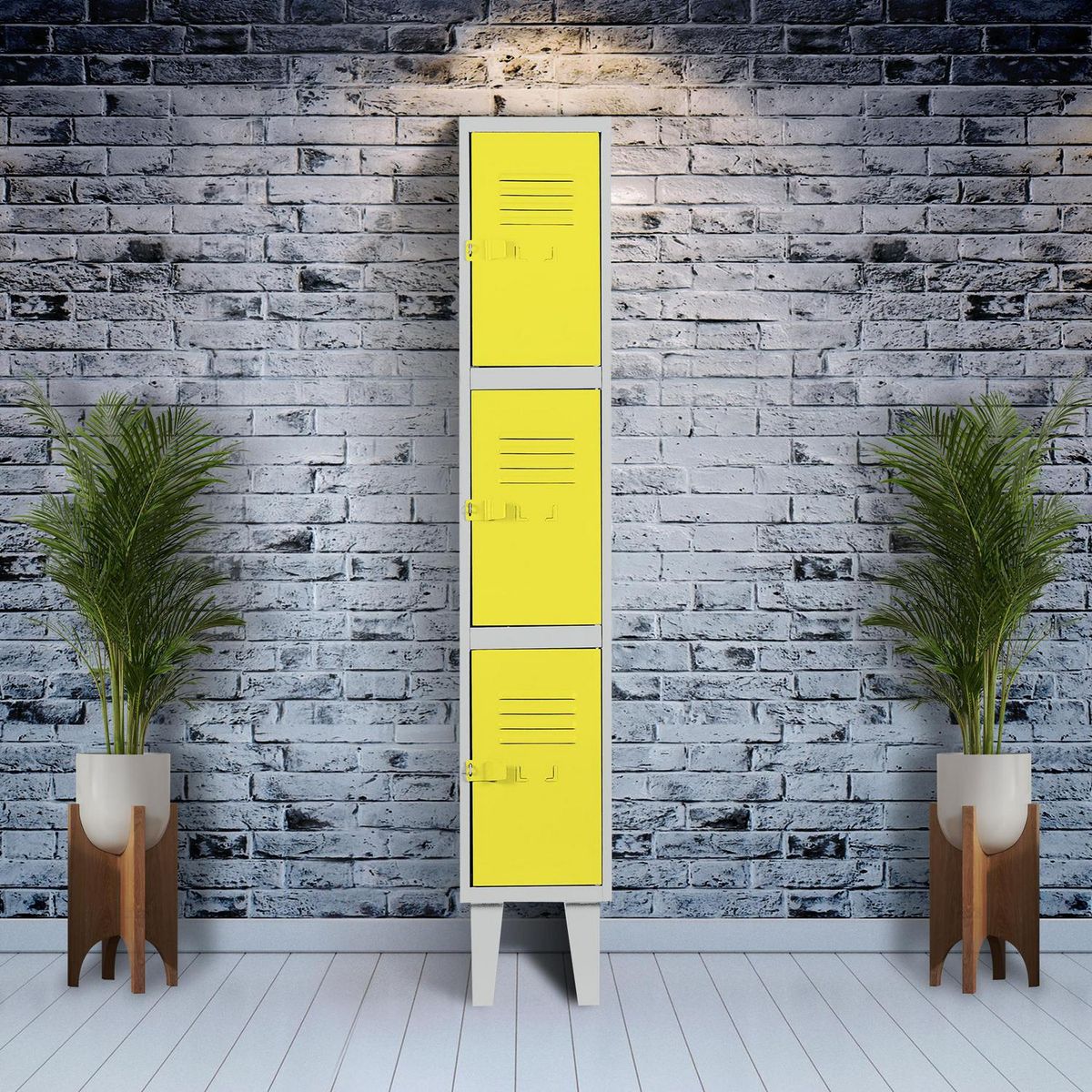 MOVILOCKERS - Locker Alta Resistencia con Malla 1 Cuerpo 3 Puerta(s) 29x170x45 cm Amarillo