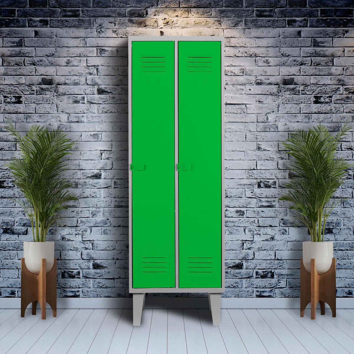 MOVILOCKERS - Locker Alta Resistencia 2 Cuerpos 2 Puerta(s) 2 Repisa(s) 56x170x45 cm Verde