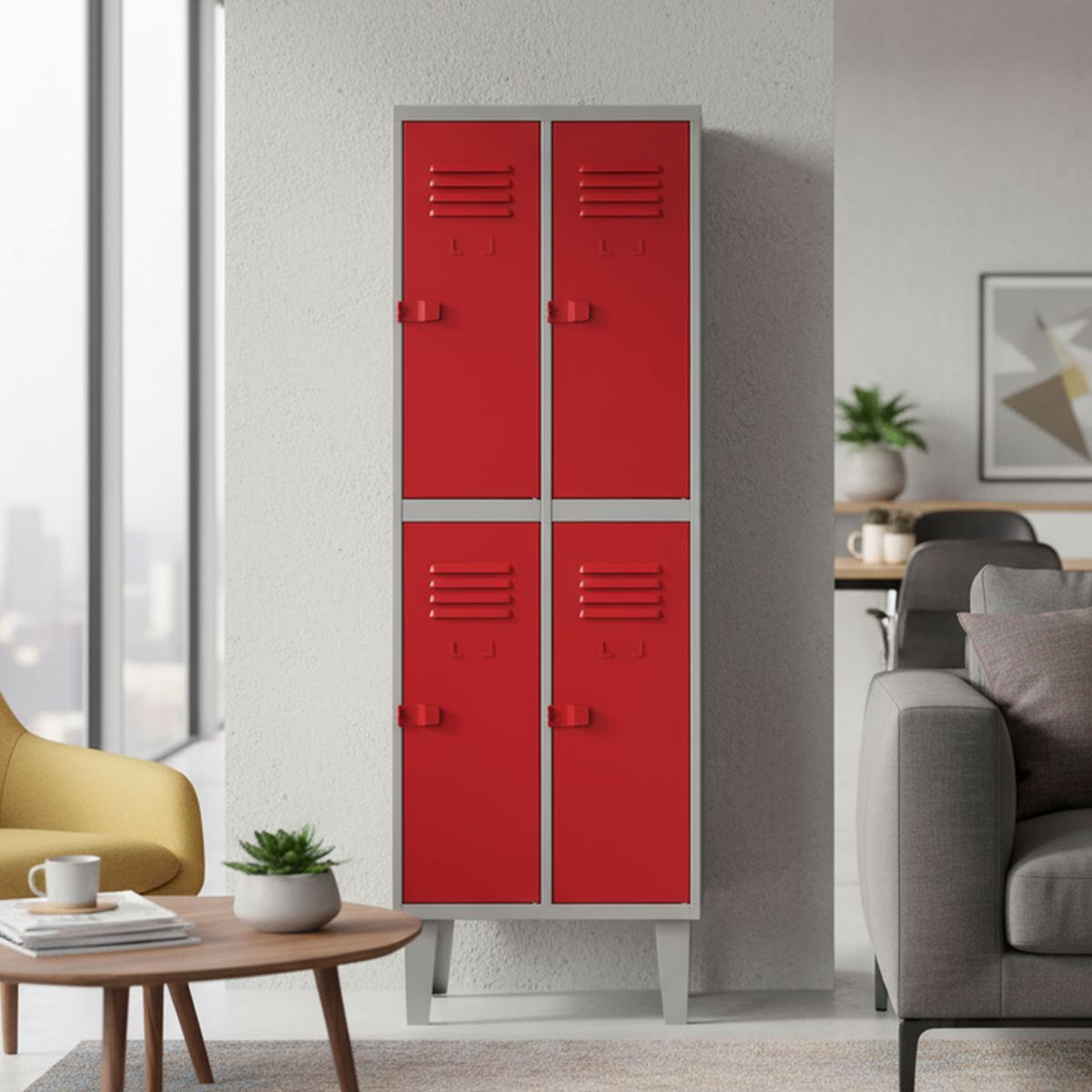 MOVILOCKERS - Locker Alta Resistencia 2 Cuerpos 4 Puerta(s) 56x170x45 cm Rojo