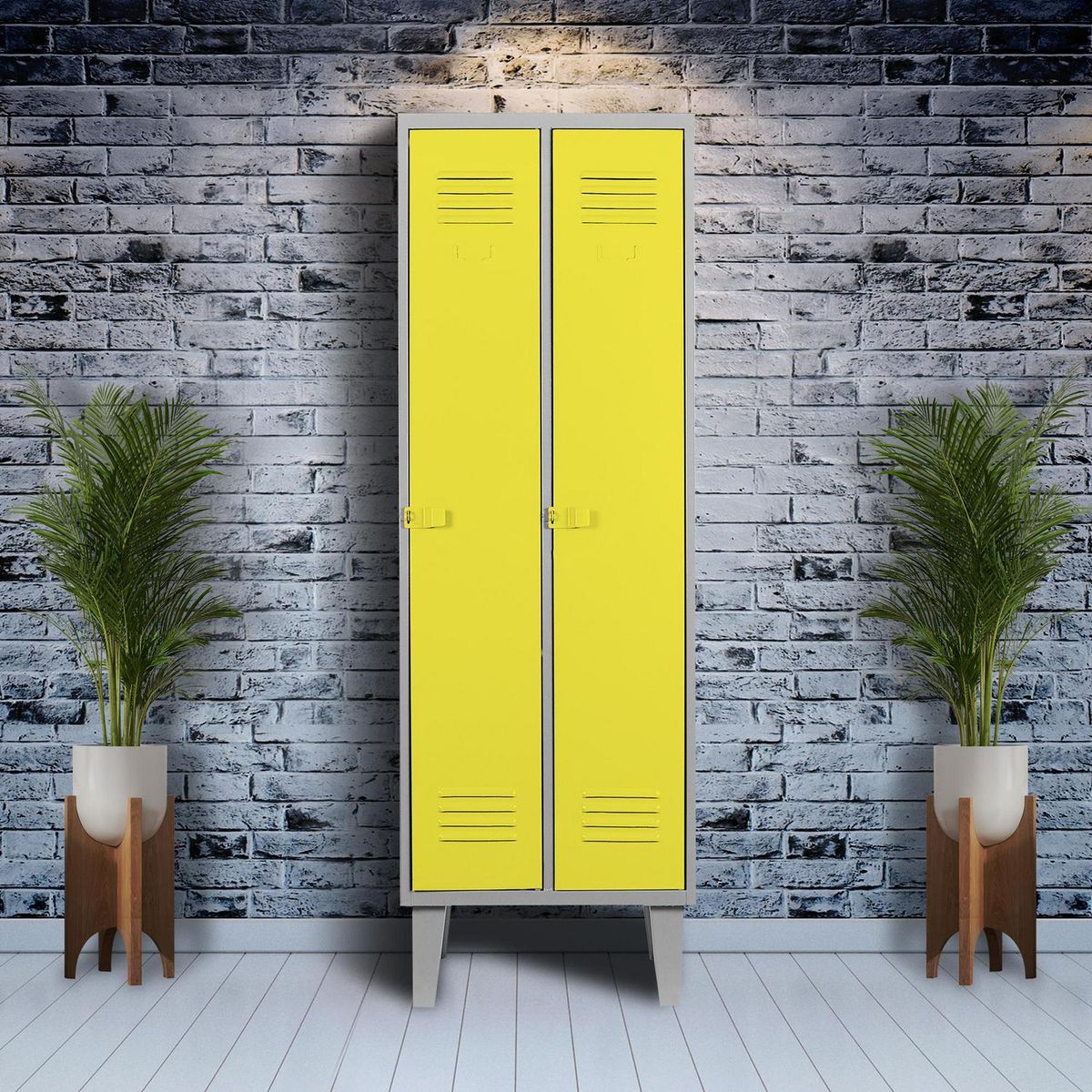 MOVILOCKERS - Locker Alta Resistencia 2 Cuerpos 2 Puerta(s) 2 Repisa(s) 56xx45 cm Amarillo