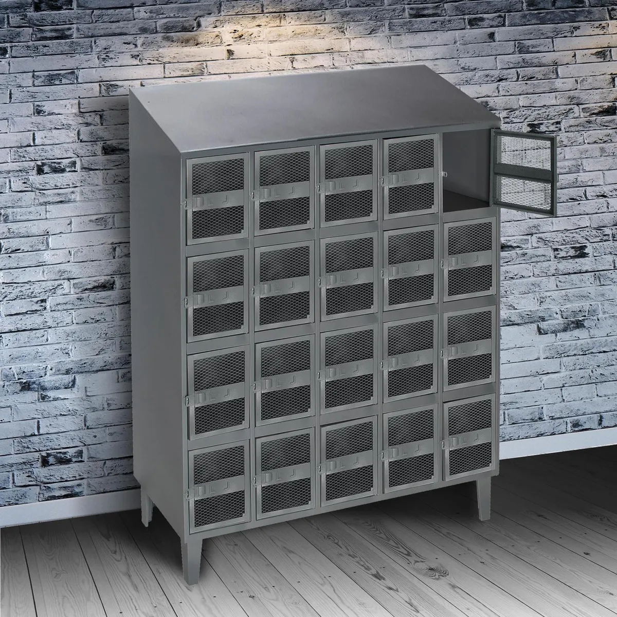 MOVILOCKERS - Locker Alta Resistencia con Malla 5 Cuerpos 20 Puerta(s) 137x190x45 cm Gris Eco