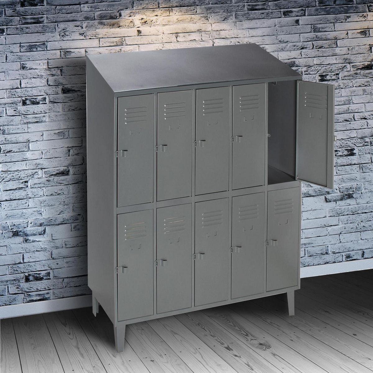 MOVILOCKERS - Locker Alta Resistencia 5 Cuerpos 10 Puerta(s) 137x190x45 cm Gris Eco
