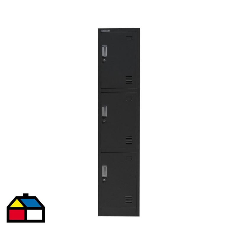 MOVILOCKERS - Locker de Oficina 1 Cuerpo 3 Puerta(s) 38x180x45 cm Negro Mate