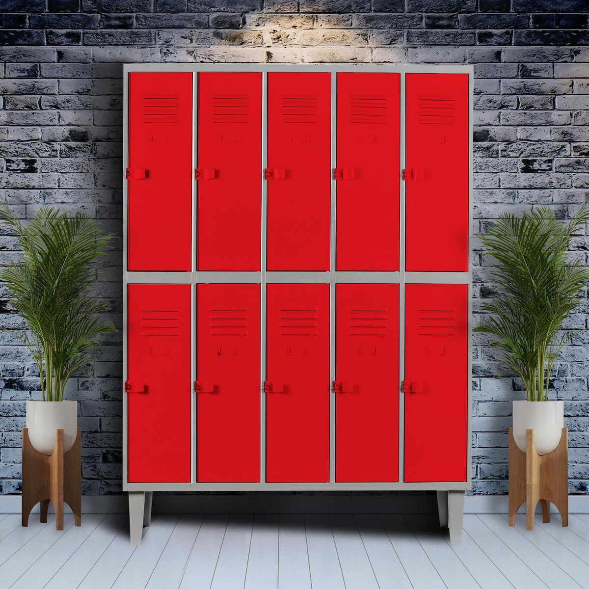 MOVILOCKERS - Locker Alta Resistencia 5 Cuerpos 10 Puerta(s) 110x170x45 cm Rojo