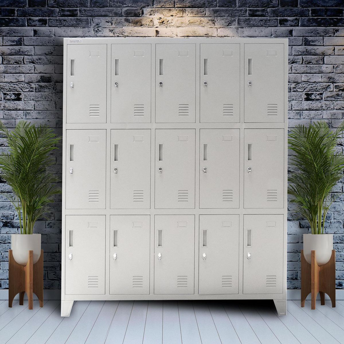 MOVILOCKERS - Locker Ensamblado 5 Cuerpos 15 Puerta(s) 138x170x45 cm Gris Agata