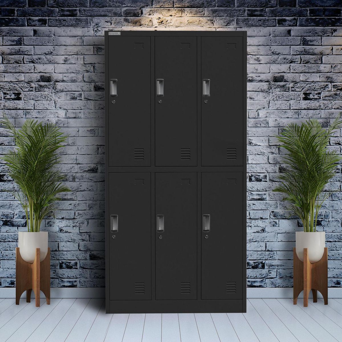 MOVILOCKERS - Locker de Oficina 3 Cuerpos 6 Puerta(s) 6 Repisa(s) 90xx40 cm Negro Mate