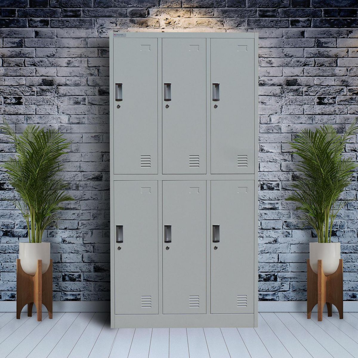 MOVILOCKERS - Locker de Oficina 3 Cuerpos 6 Puerta(s) 6 Repisa(s) 90x180x40 cm Gris Agata