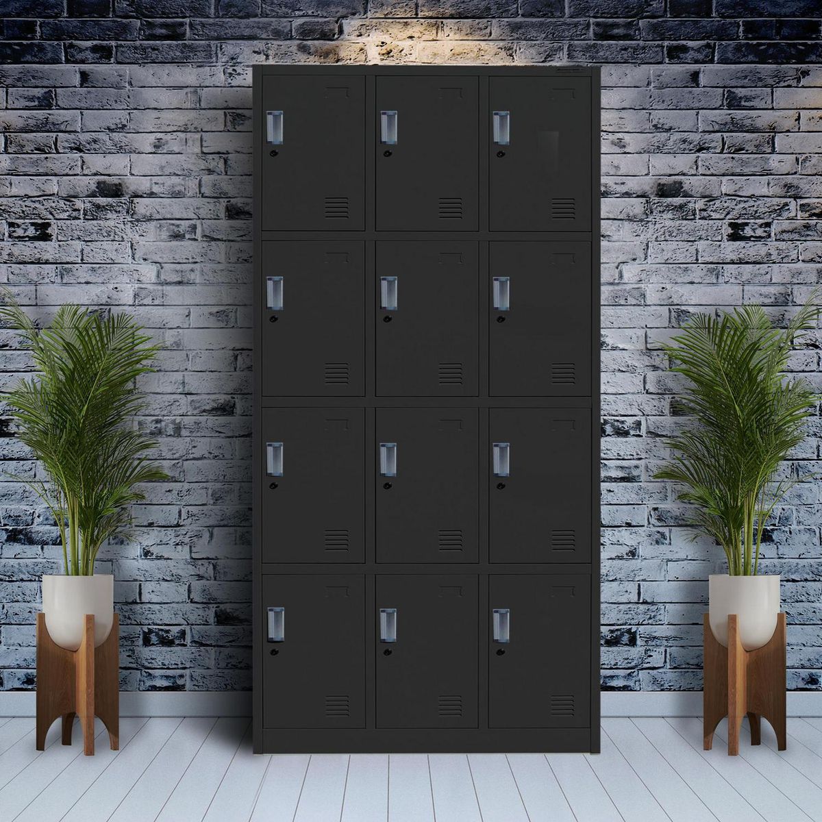 MOVILOCKERS - Locker de Oficina 3 Cuerpos 12 Puerta(s) 90x180x40 cm Negro Mate