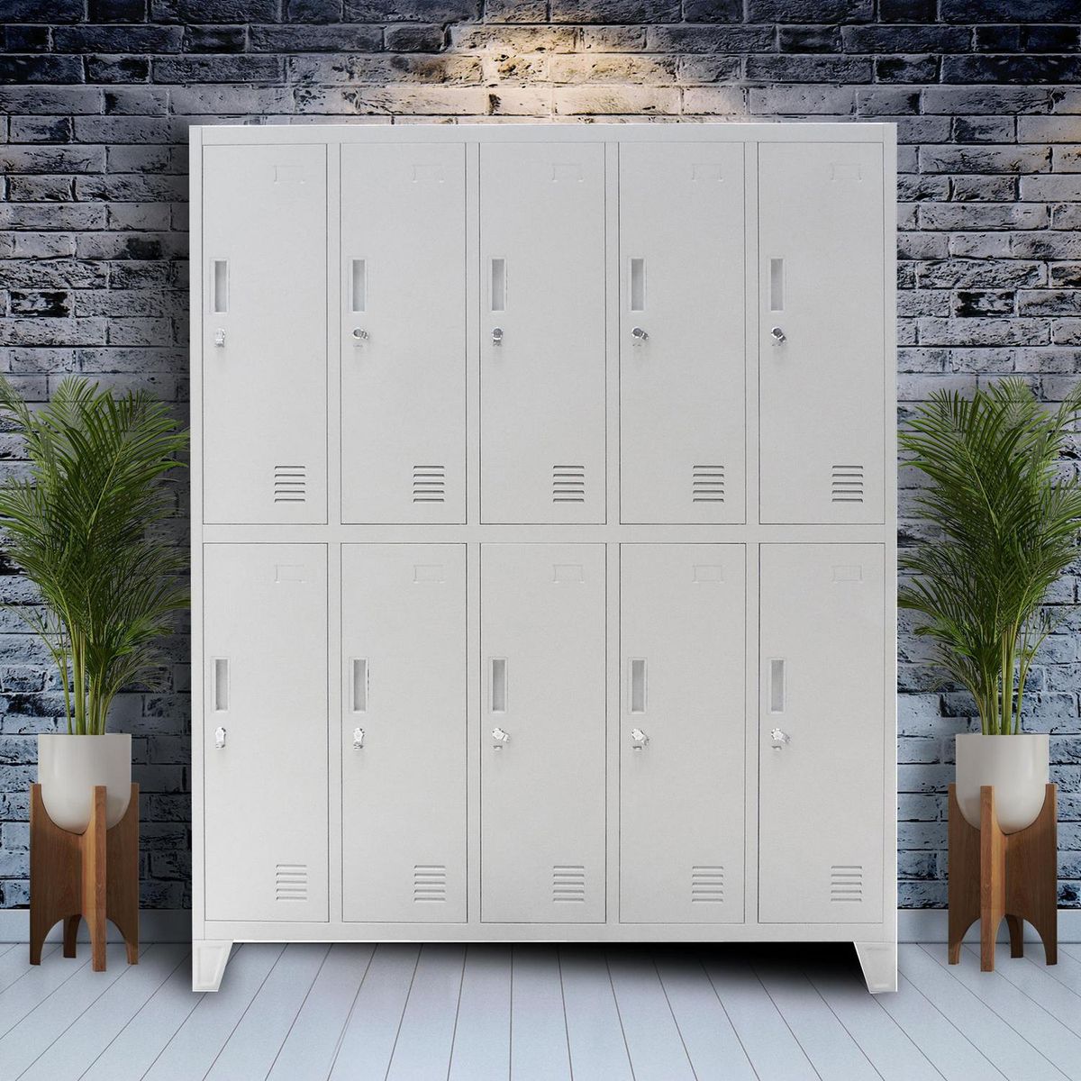 MOVILOCKERS - Locker Ensamblado 5 Cuerpos 10 Puerta(s) 138x170x45 cm Gris Agata
