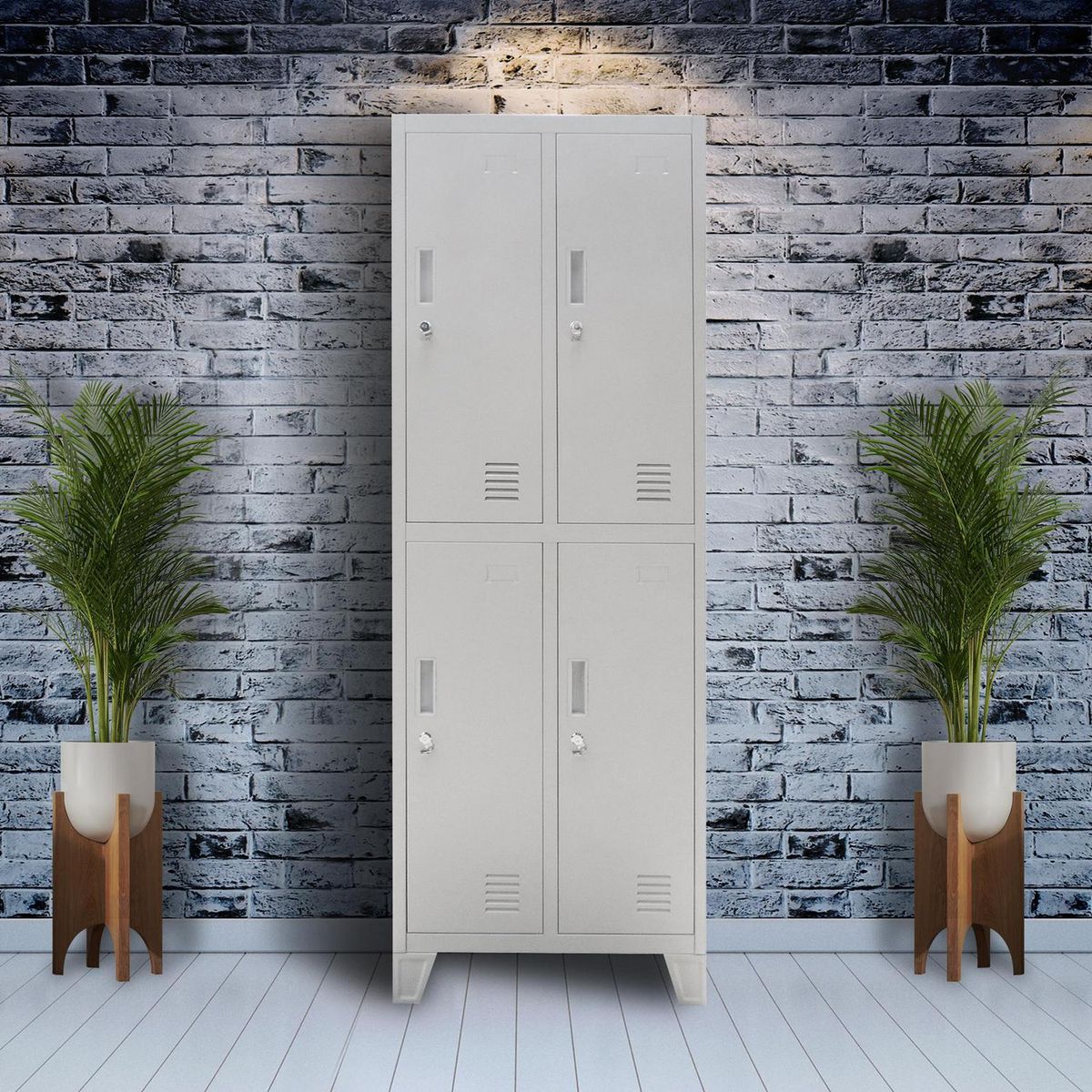 MOVILOCKERS - Locker Ensamblado 2 Cuerpos 4 Puerta(s) 4 Repisa(s) 56xx45 cm Gris Agata