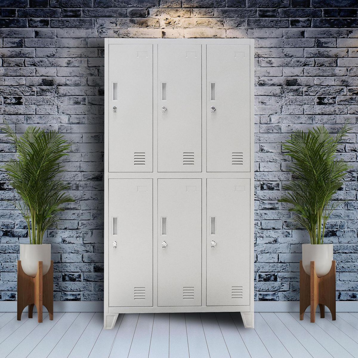 MOVILOCKERS - Locker Ensamblado 3 Cuerpos 6 Puerta(s) 6 Repisa(s) 83xx45 cm Gris Agata