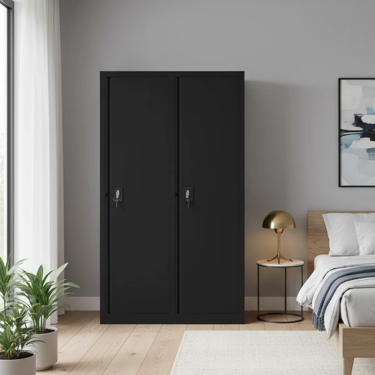 MOVILOCKERS - Clóset Doble Ensamblado 2 Puerta(s) 10 Repisa(s) 106xx50 cm Negro Mate