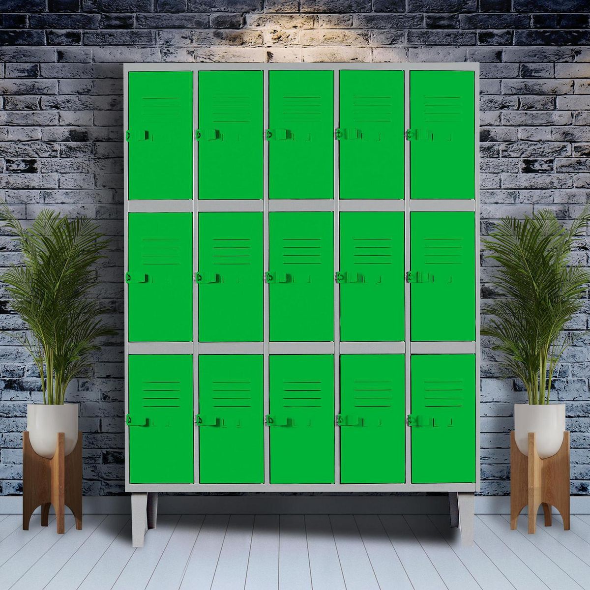 MOVILOCKERS - Locker Alta Resistencia 5 Cuerpos 15 Puerta(s) 137x170x45 cm Verde