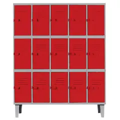 MOVILOCKERS - Locker Alta Resistencia 5 Cuerpos 15 Puerta(s) 137x170x45 cm Rojo