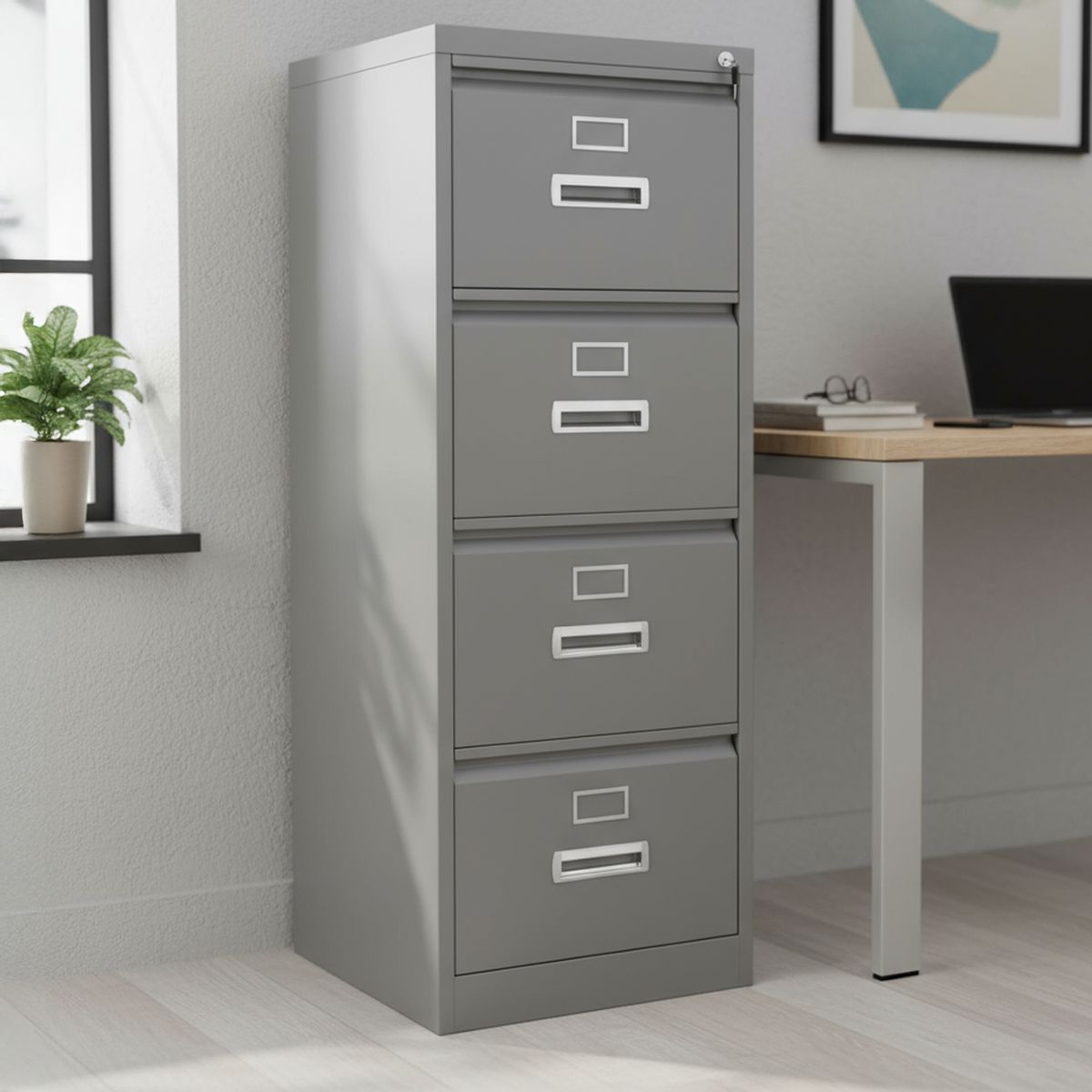 MOVILOCKERS - Kardex ensamblado 133x45x62 cm 4 cajones gris agata