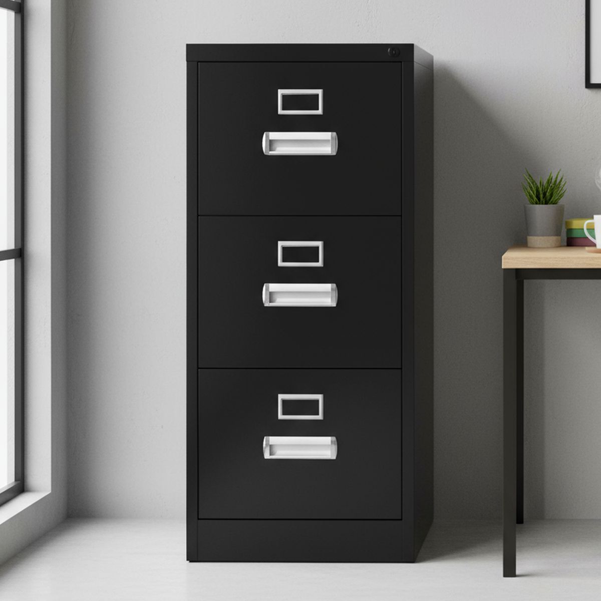 MOVILOCKERS - Kardex ensamblado 103x46x60 cm 3 cajones negro mate