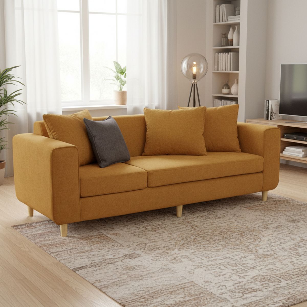 INTERMUEBLES - Sofá 3 cuerpos Eagle 222x81x89 cm Amarillo