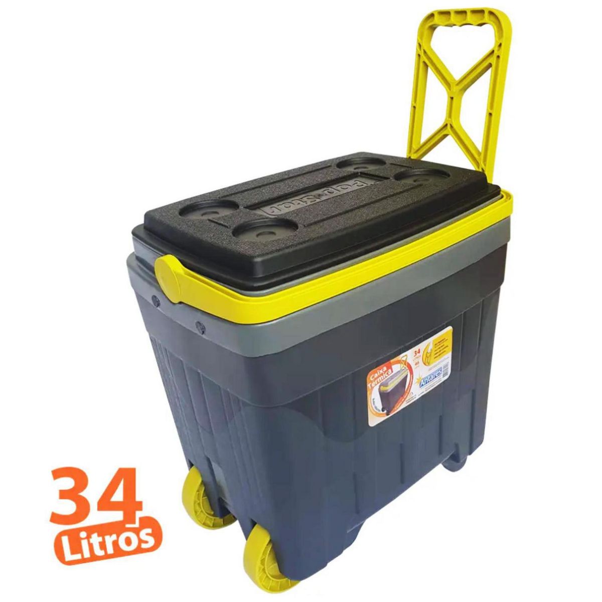 BE DESIGN - Cooler con Ruedas 34 l Gris/ Amarillo