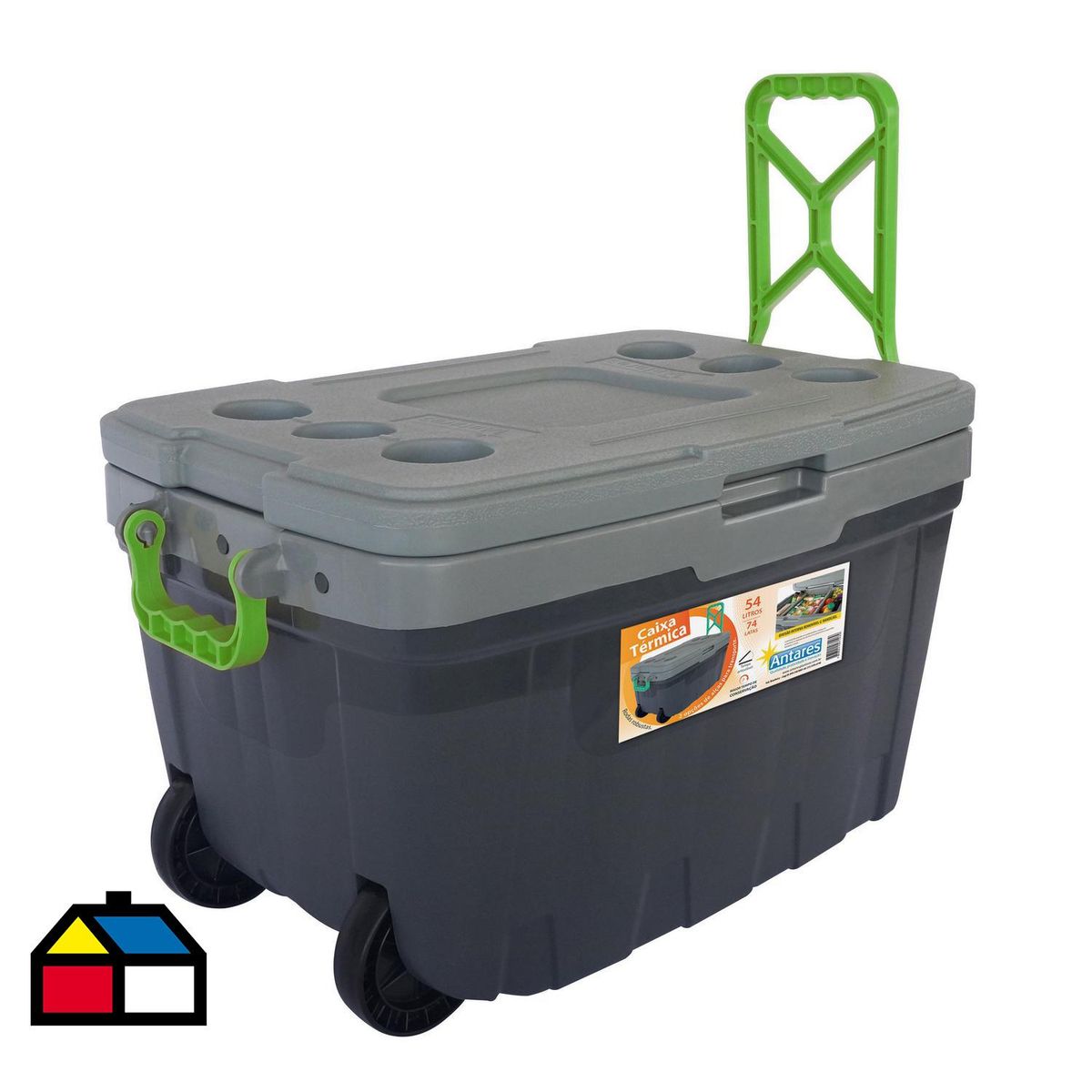 BE DESIGN - Cooler con Ruedas y Bandeja Removible 54 l Gris/ Verde