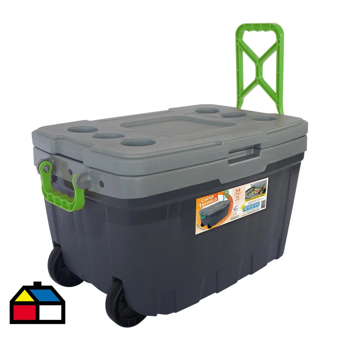 BE DESIGN - Cooler con Ruedas y Bandeja Removible 54 l Gris/ Verde