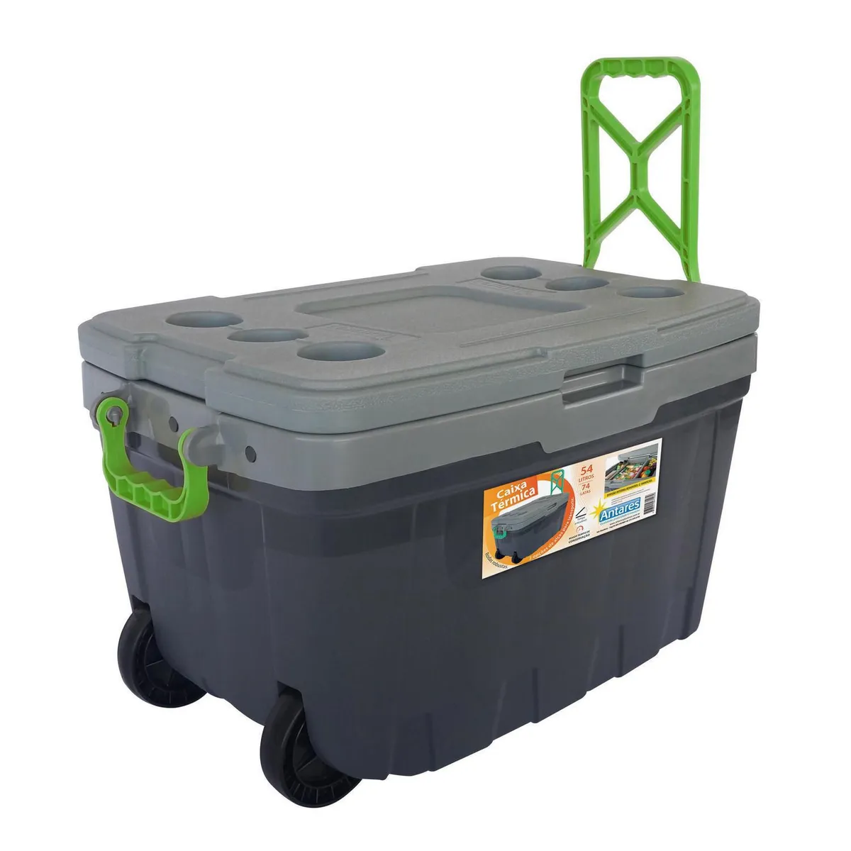 Cooler con Ruedas y Bandeja Removible 54 l Gris/ Verde, marca BE DESIGN - Foto Principal