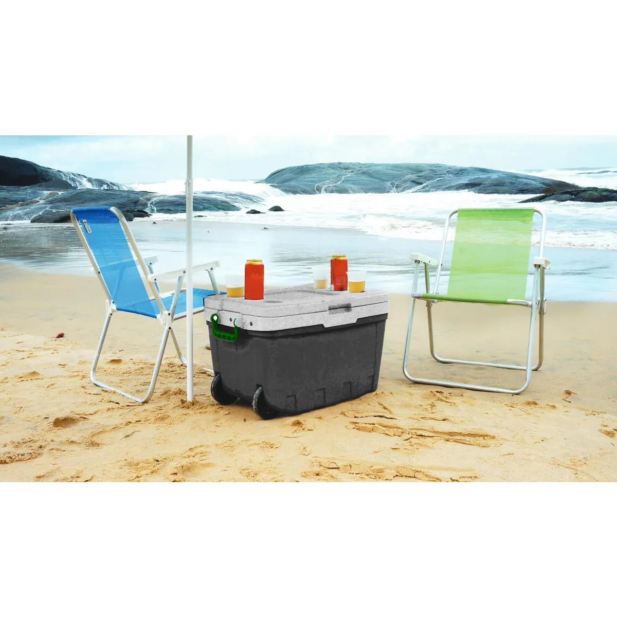 Cooler con Ruedas y Bandeja Removible 54 l Gris/ Verde, marca BE DESIGN - Foto 2