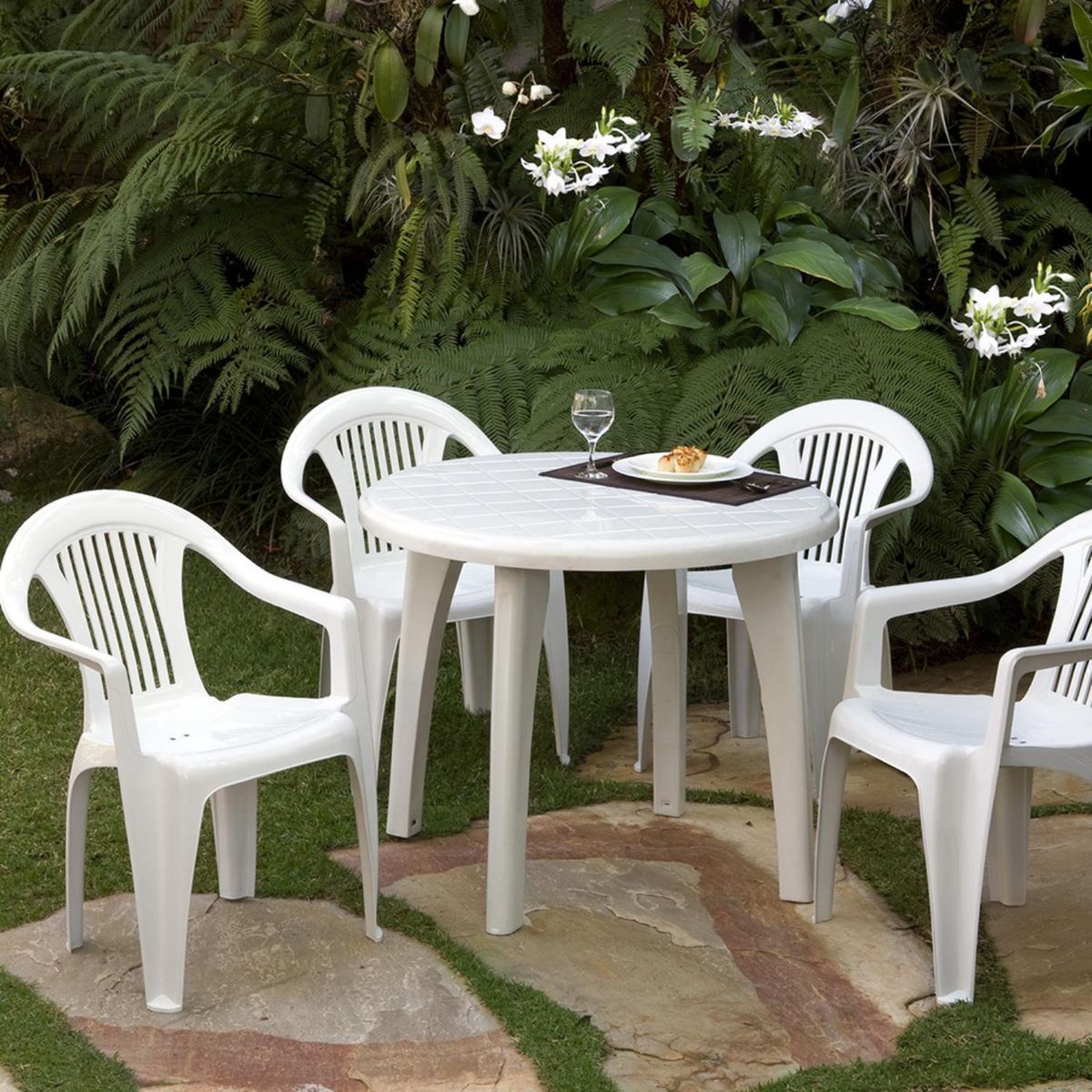 BE DESIGN - Mesa Mariana Redonda Plástico 90x70x90 cm Blanco